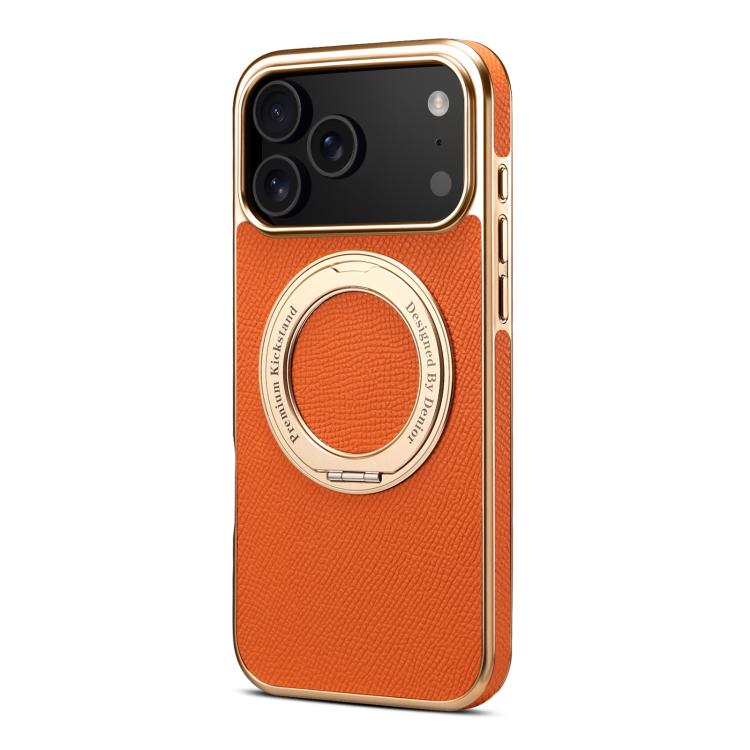 For iPhone 17 Pro Denior A23 Magnetic Holder Electroplating Genuine Leather Phone Case
