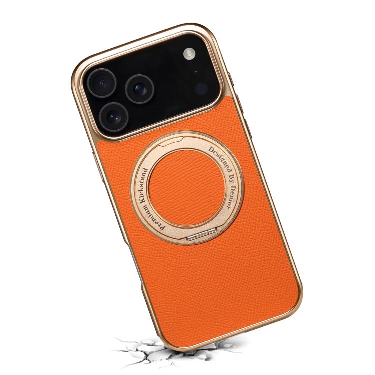 For iPhone 17 Pro Denior A23 Magnetic Holder Electroplating Genuine Leather Phone Case