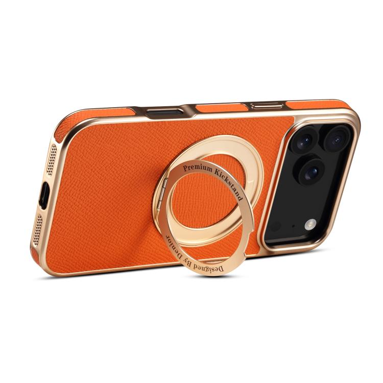 For iPhone 17 Pro Denior A23 Magnetic Holder Electroplating Genuine Leather Phone Case