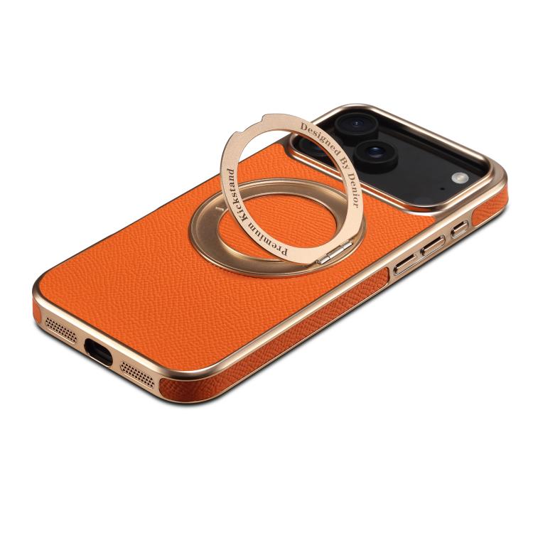 For iPhone 17 Pro Denior A23 Magnetic Holder Electroplating Genuine Leather Phone Case