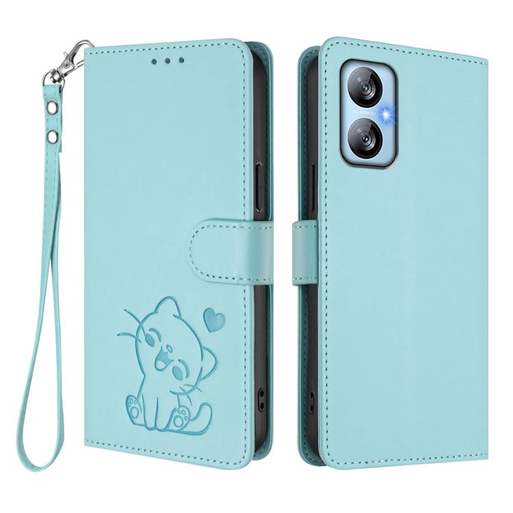 For Blackview A52 / A52 Pro Embossed Heart Cat Leather Phone Case with Hand Strap