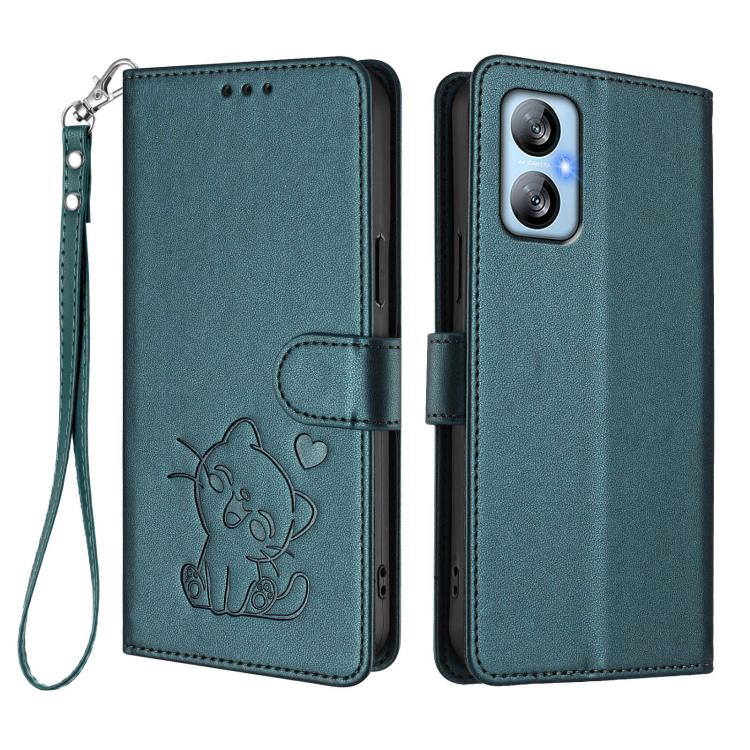 For Blackview A52 / A52 Pro Embossed Heart Cat Leather Phone Case with Hand Strap