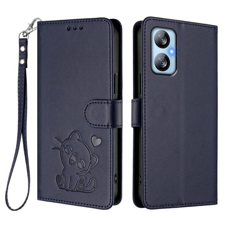 For Blackview A52 / A52 Pro Embossed Heart Cat Leather Phone Case with Hand Strap