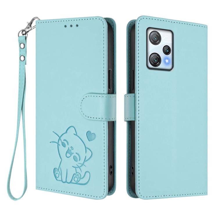For Blackview A53 Embossed Heart Cat Leather Phone Case with Hand Strap