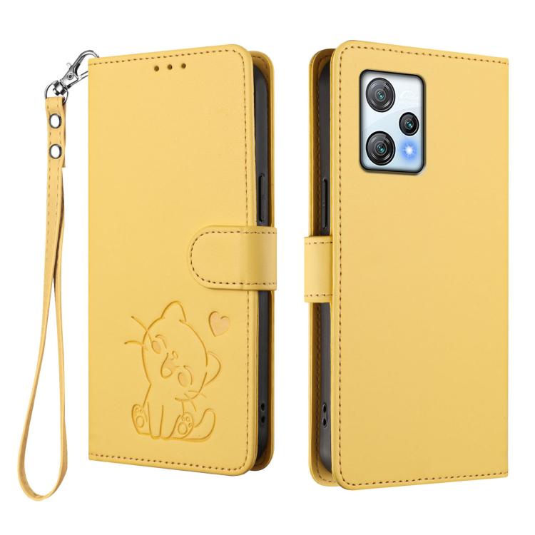 For Blackview A53 Embossed Heart Cat Leather Phone Case with Hand Strap