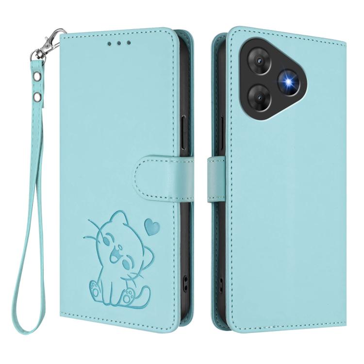 For Blackview Oscal Flat 2 / 2C Embossed Heart Cat Leather Phone Case with Hand Strap