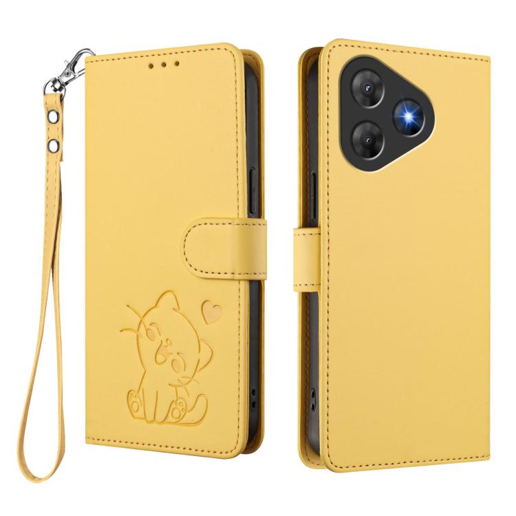For Blackview Oscal Flat 2 / 2C Embossed Heart Cat Leather Phone Case with Hand Strap