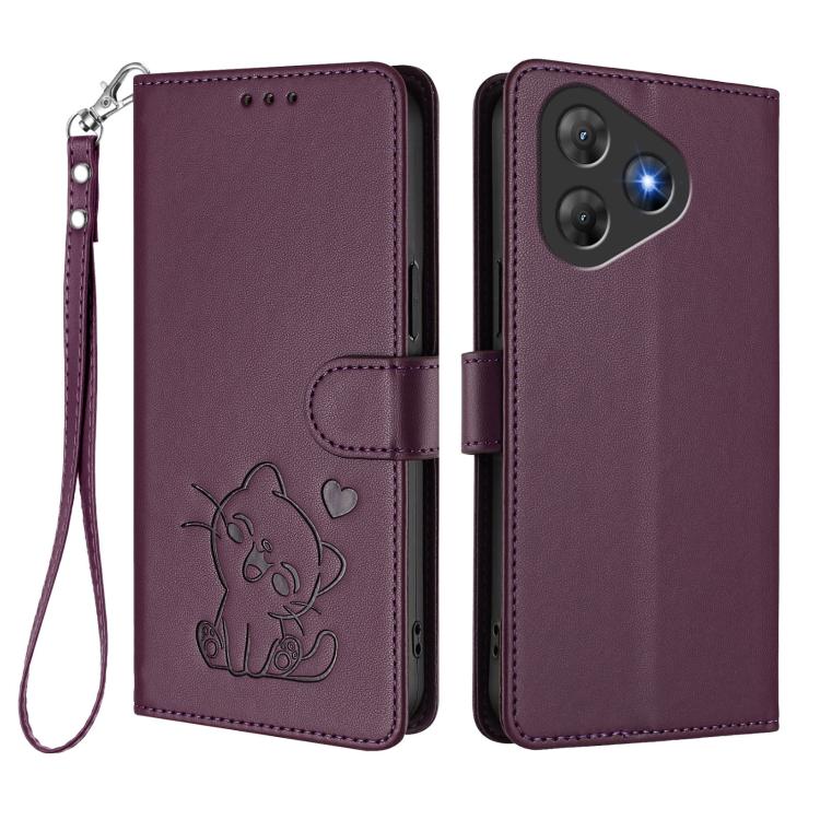 For Blackview Oscal Flat 2 / 2C Embossed Heart Cat Leather Phone Case with Hand Strap