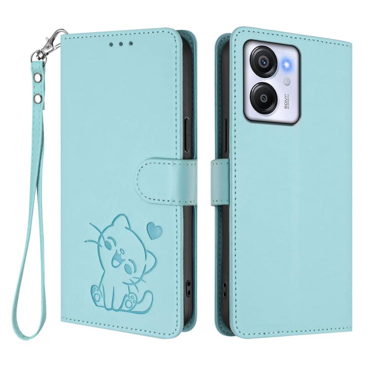 For Blackview Oscal Modern 8 / Color 8 Embossed Heart Cat Leather Phone Case with Hand Strap