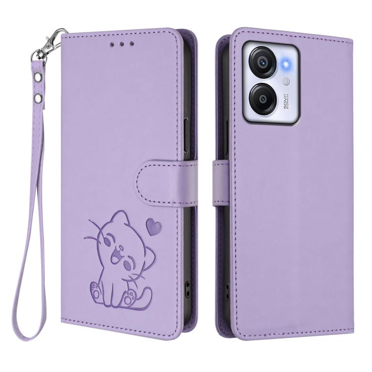 For Blackview Oscal Modern 8 / Color 8 Embossed Heart Cat Leather Phone Case with Hand Strap