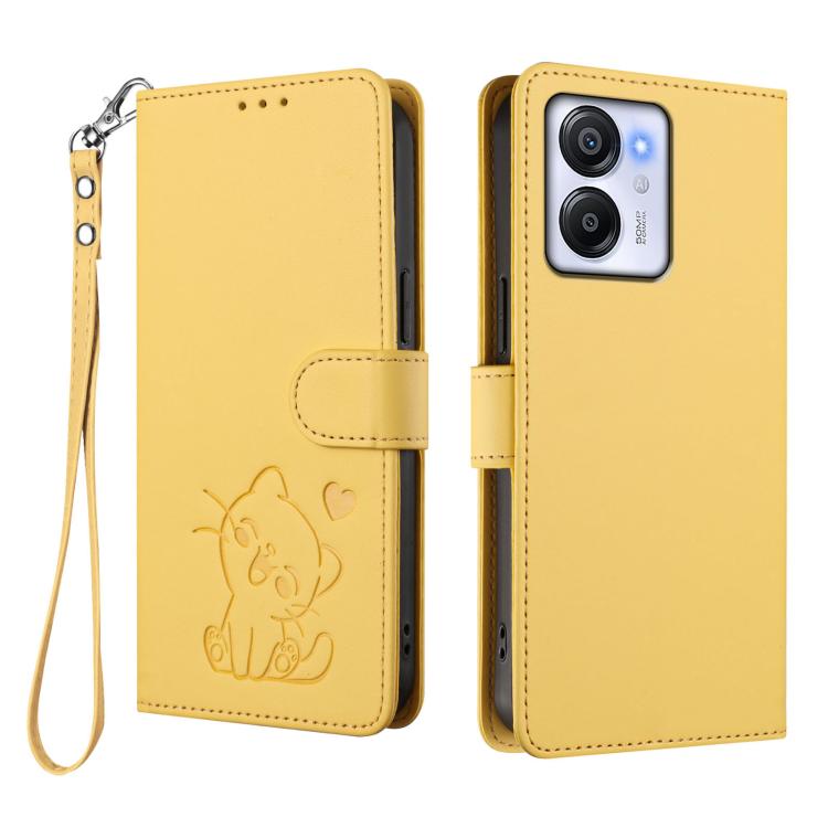 For Blackview Oscal Modern 8 / Color 8 Embossed Heart Cat Leather Phone Case with Hand Strap