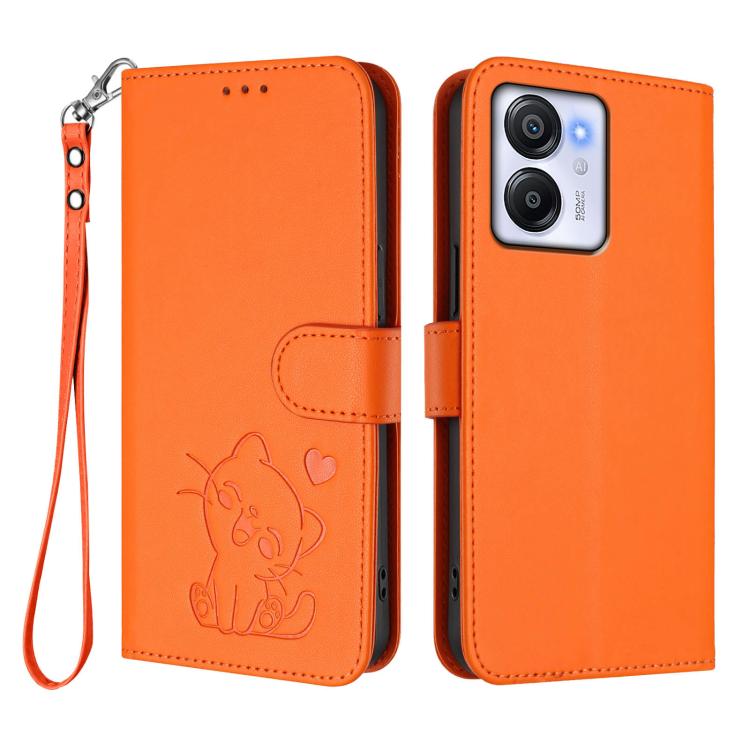 For Blackview Oscal Modern 8 / Color 8 Embossed Heart Cat Leather Phone Case with Hand Strap