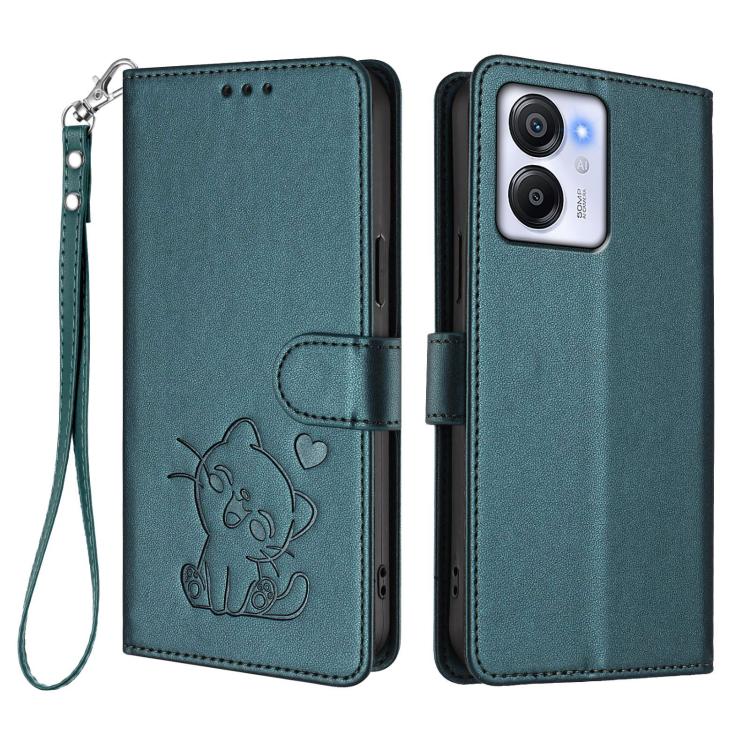 For Blackview Oscal Modern 8 / Color 8 Embossed Heart Cat Leather Phone Case with Hand Strap