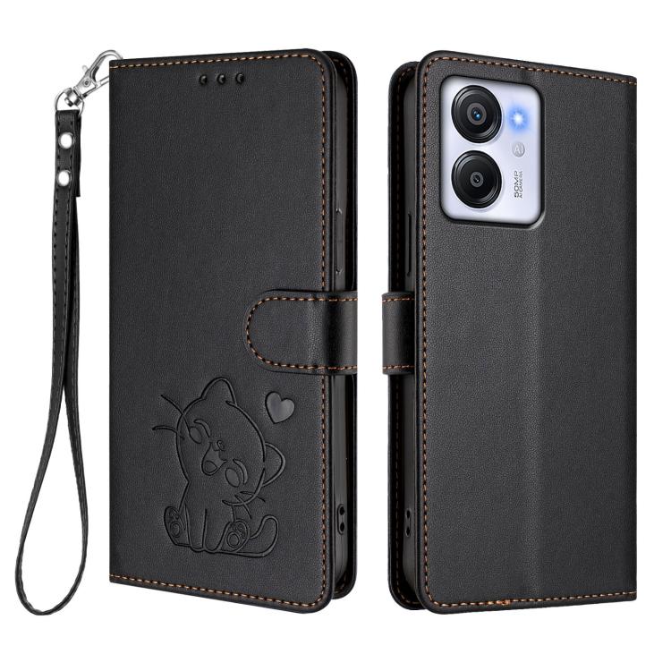 For Blackview Oscal Modern 8 / Color 8 Embossed Heart Cat Leather Phone Case with Hand Strap