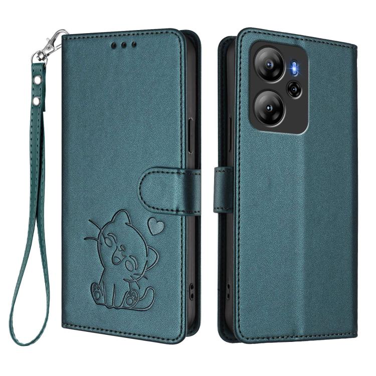 For Blackview Oscal Tiger 13 Embossed Heart Cat Leather Phone Case with Hand Strap