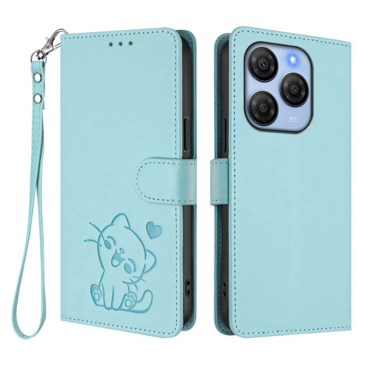 For Blackview Shark 9 5G Embossed Heart Cat Leather Phone Case with Hand Strap
