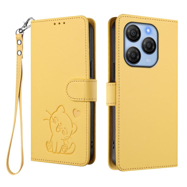 For Blackview Shark 9 5G Embossed Heart Cat Leather Phone Case with Hand Strap