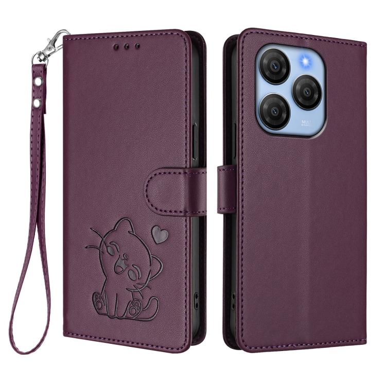 For Blackview Shark 9 5G Embossed Heart Cat Leather Phone Case with Hand Strap