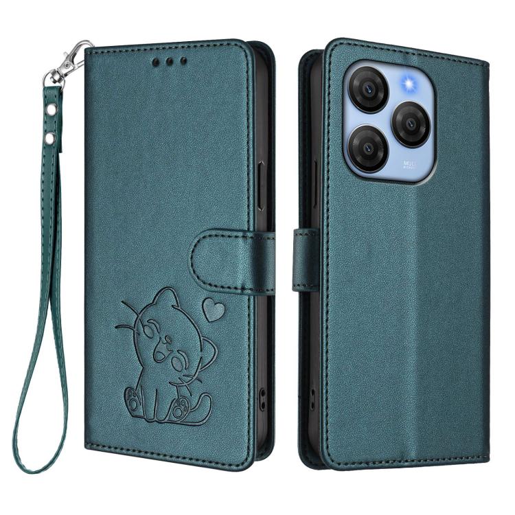 For Blackview Shark 9 5G Embossed Heart Cat Leather Phone Case with Hand Strap