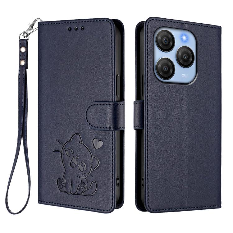 For Blackview Shark 9 5G Embossed Heart Cat Leather Phone Case with Hand Strap