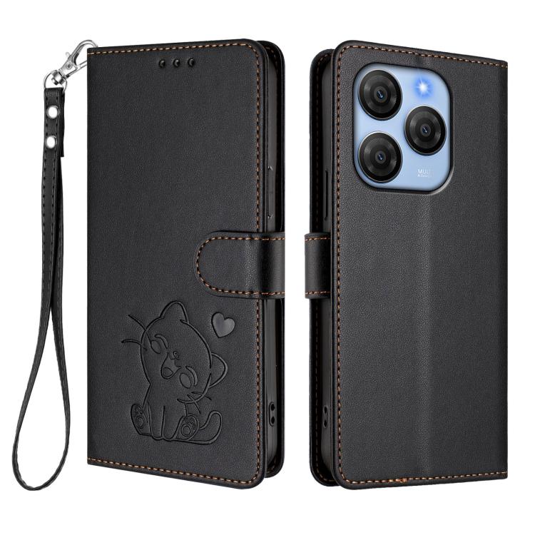 For Blackview Shark 9 5G Embossed Heart Cat Leather Phone Case with Hand Strap