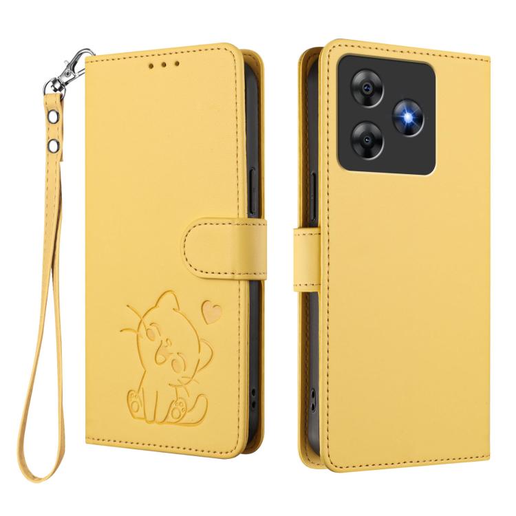 For Blackview Wave 8 / 8C / Oscal Flat 2 Embossed Heart Cat Leather Phone Case with Hand Strap