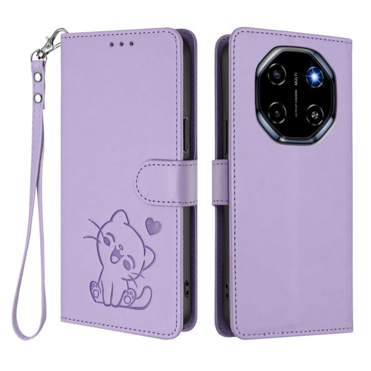 For Blackview SHARK 6 Embossed Heart Cat Leather Phone Case with Hand Strap