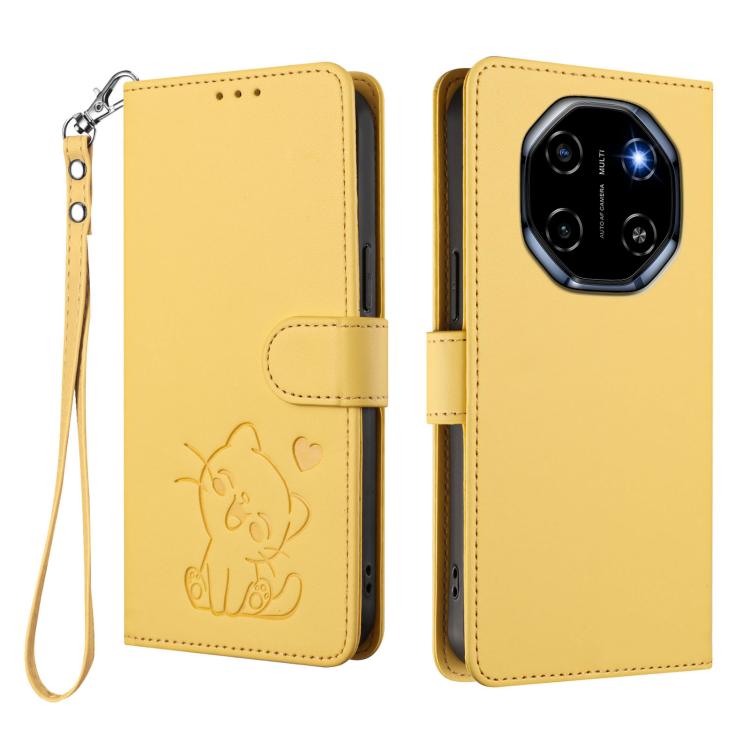 For Blackview SHARK 6 Embossed Heart Cat Leather Phone Case with Hand Strap