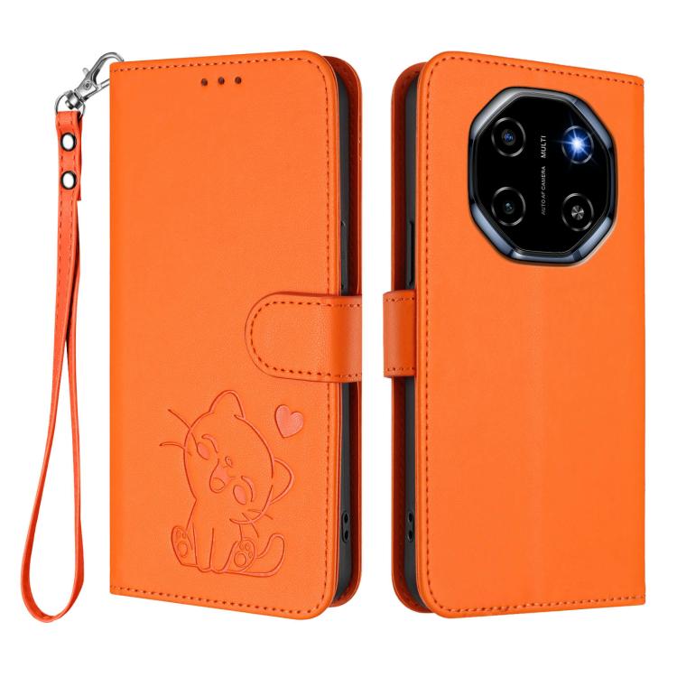 For Blackview SHARK 6 Embossed Heart Cat Leather Phone Case with Hand Strap