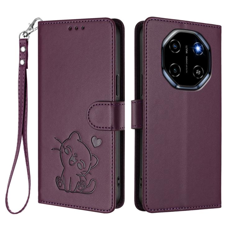 For Blackview SHARK 6 Embossed Heart Cat Leather Phone Case with Hand Strap