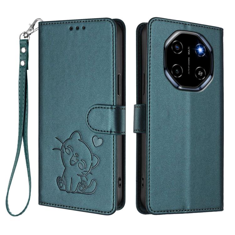 For Blackview SHARK 6 Embossed Heart Cat Leather Phone Case with Hand Strap