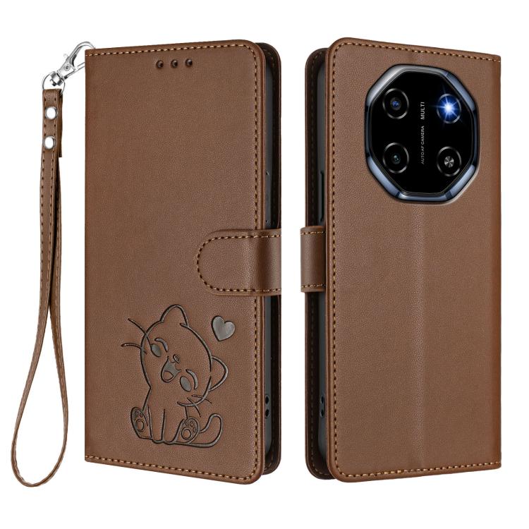 For Blackview SHARK 6 Embossed Heart Cat Leather Phone Case with Hand Strap