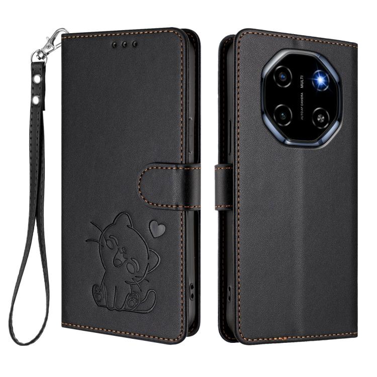 For Blackview SHARK 6 Embossed Heart Cat Leather Phone Case with Hand Strap