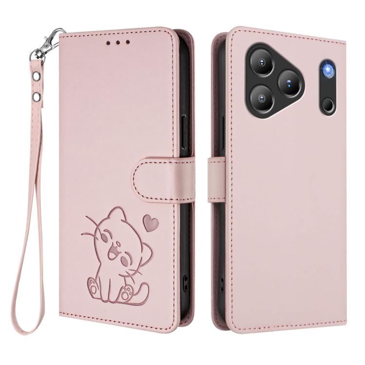 For Blackview Wave 7C Embossed Heart Cat Leather Phone Case with Hand Strap