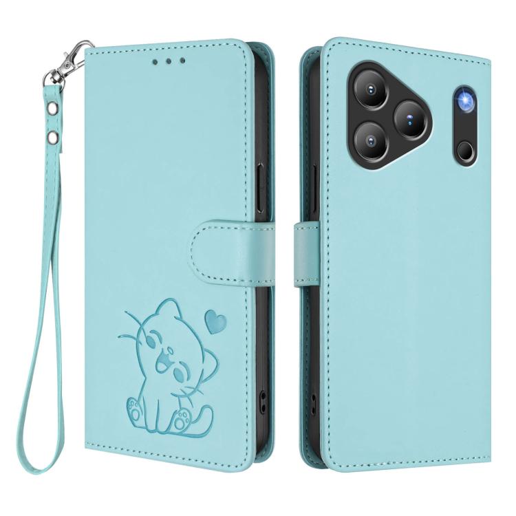 For Blackview Wave 7C Embossed Heart Cat Leather Phone Case with Hand Strap