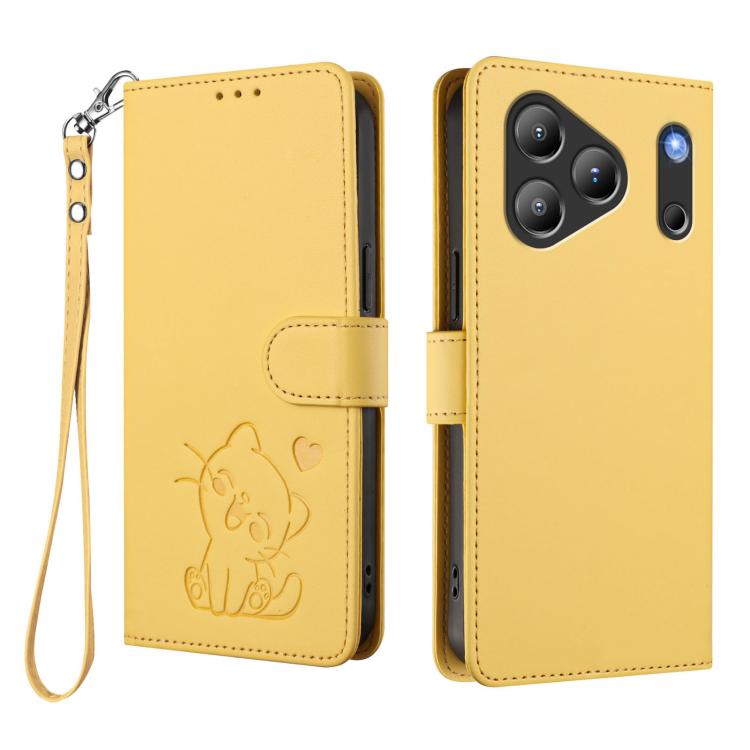 For Blackview Wave 7C Embossed Heart Cat Leather Phone Case with Hand Strap