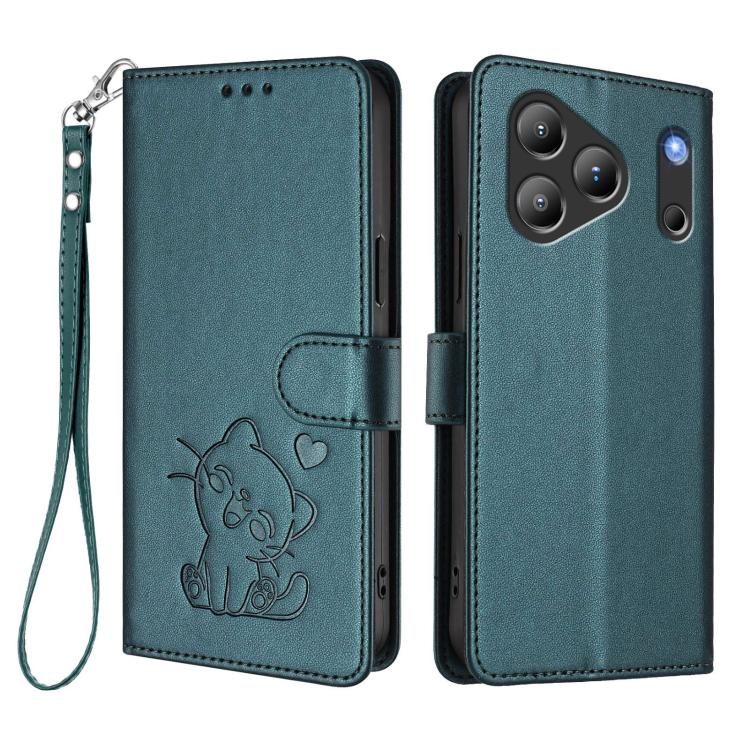 For Blackview Wave 7C Embossed Heart Cat Leather Phone Case with Hand Strap