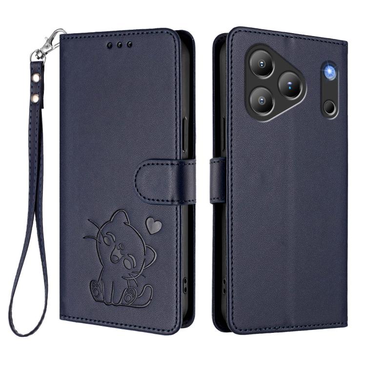For Blackview Wave 7C Embossed Heart Cat Leather Phone Case with Hand Strap