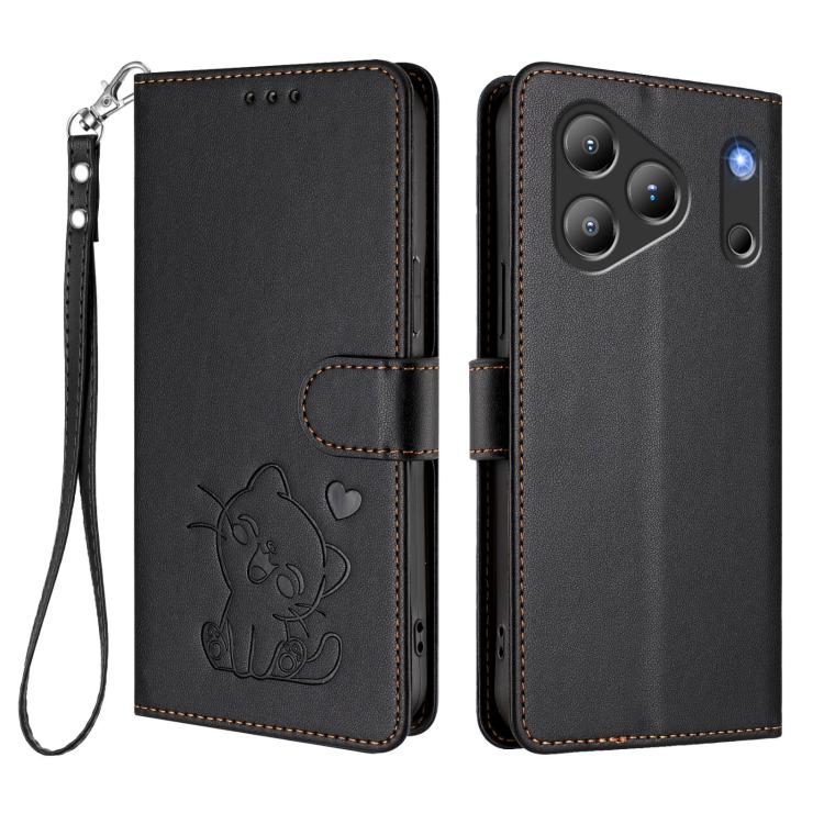 For Blackview Wave 7C Embossed Heart Cat Leather Phone Case with Hand Strap