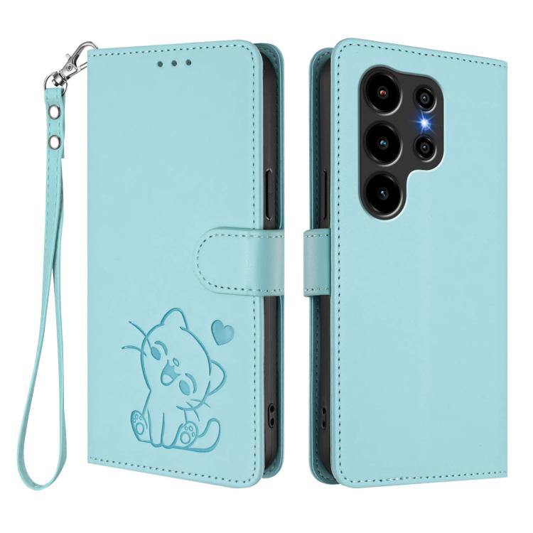 For Blackview Wave 10 Embossed Heart Cat Leather Phone Case with Hand Strap