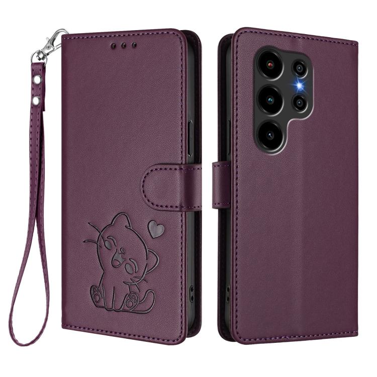 For Blackview Wave 10 Embossed Heart Cat Leather Phone Case with Hand Strap