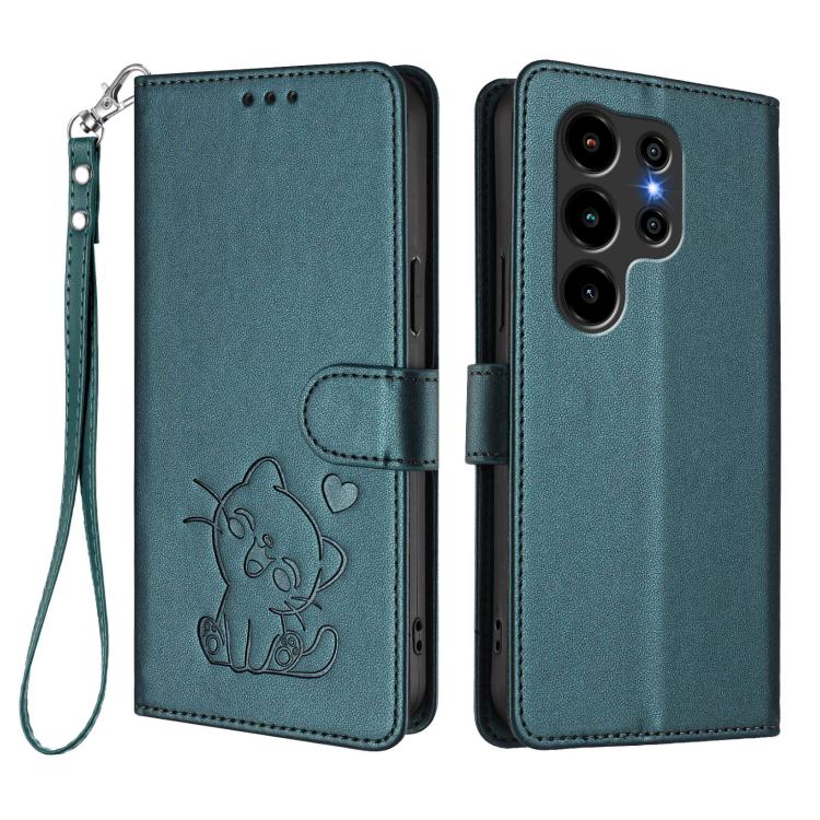 For Blackview Wave 10 Embossed Heart Cat Leather Phone Case with Hand Strap