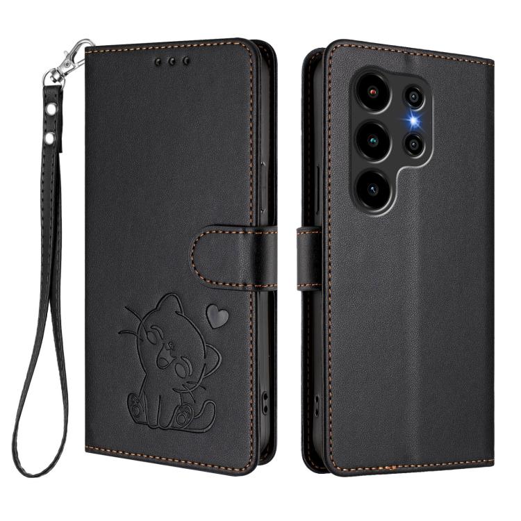 For Blackview Wave 10 Embossed Heart Cat Leather Phone Case with Hand Strap