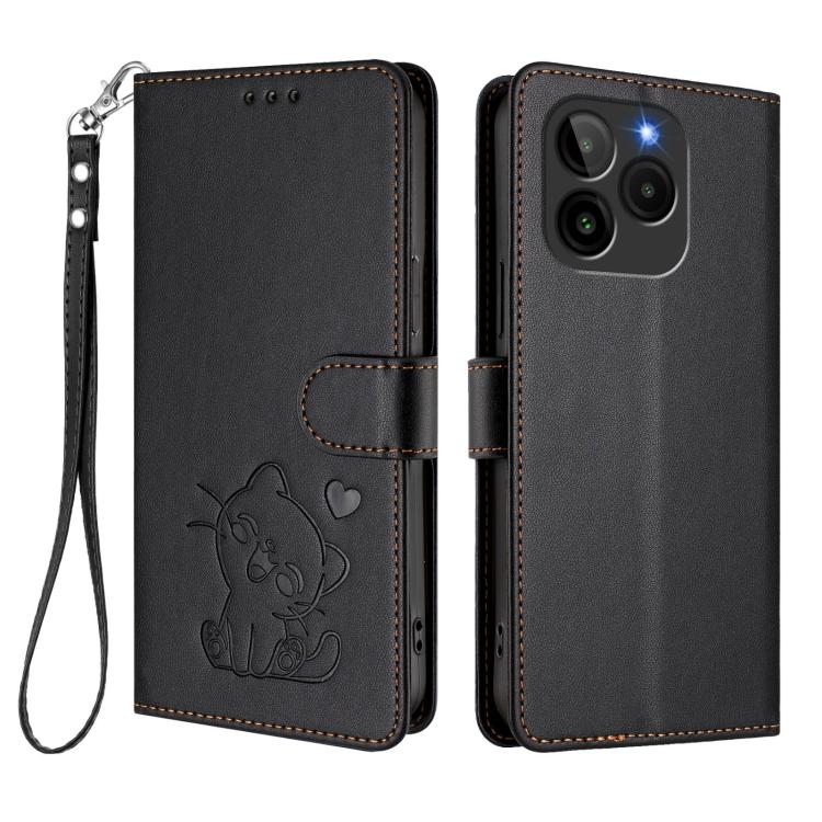 For BLU Bold K10 Embossed Heart Cat Leather Phone Case with Hand Strap