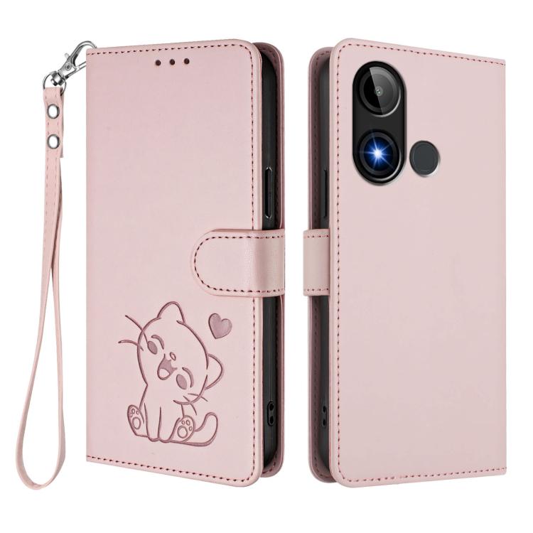 For BLU C9 Embossed Heart Cat Leather Phone Case with Hand Strap