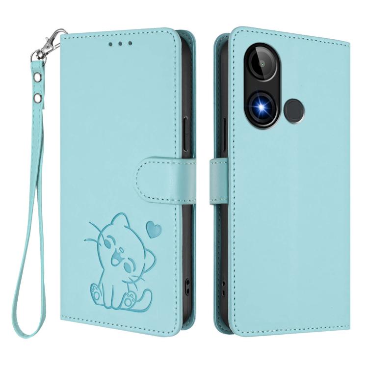 For BLU C9 Embossed Heart Cat Leather Phone Case with Hand Strap
