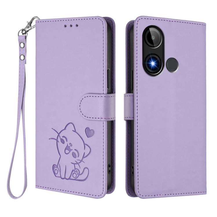 For BLU C9 Embossed Heart Cat Leather Phone Case with Hand Strap