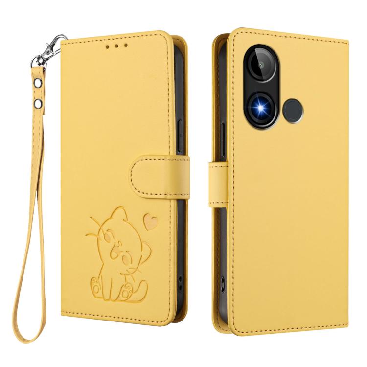 For BLU C9 Embossed Heart Cat Leather Phone Case with Hand Strap