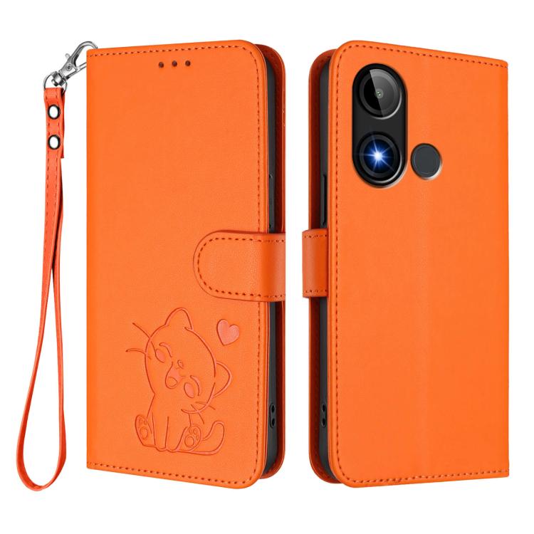 For BLU C9 Embossed Heart Cat Leather Phone Case with Hand Strap
