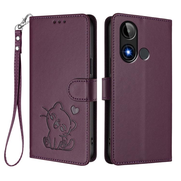 For BLU C9 Embossed Heart Cat Leather Phone Case with Hand Strap